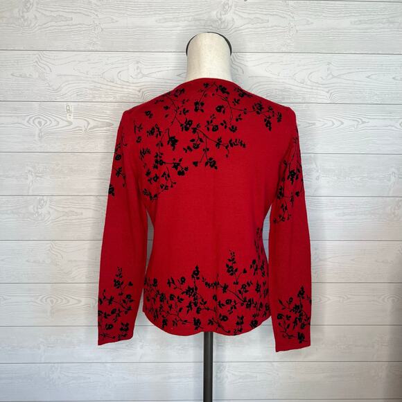 Vintage 90's Rena Rowan red cardigan with black embroidery Size Medium - Picture 4 of 6